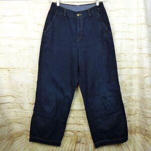 Uniqlo Pants Women 6 Navy Blue High-Waisted Wide Leg Relaxed Fit Chino Preppy